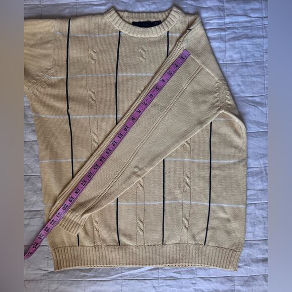 Vintage Light Yellow Plaid Cable Knit Crew Neck Sweater Fishermancore - L - Picture 4 of 6